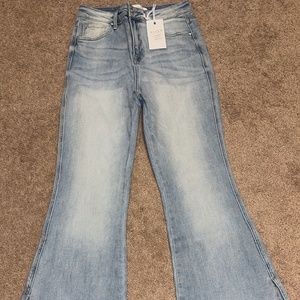 Charlena High Rise Split Hem Flare Risen Jeans